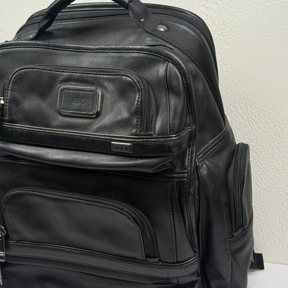 TUMI Brief Pack Backpack Black Leather Laptop Travel Bag 17"x12"x8" - Picture 5 of 14